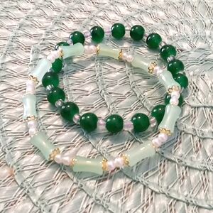 Two Elegant Green Beaded Bracelets